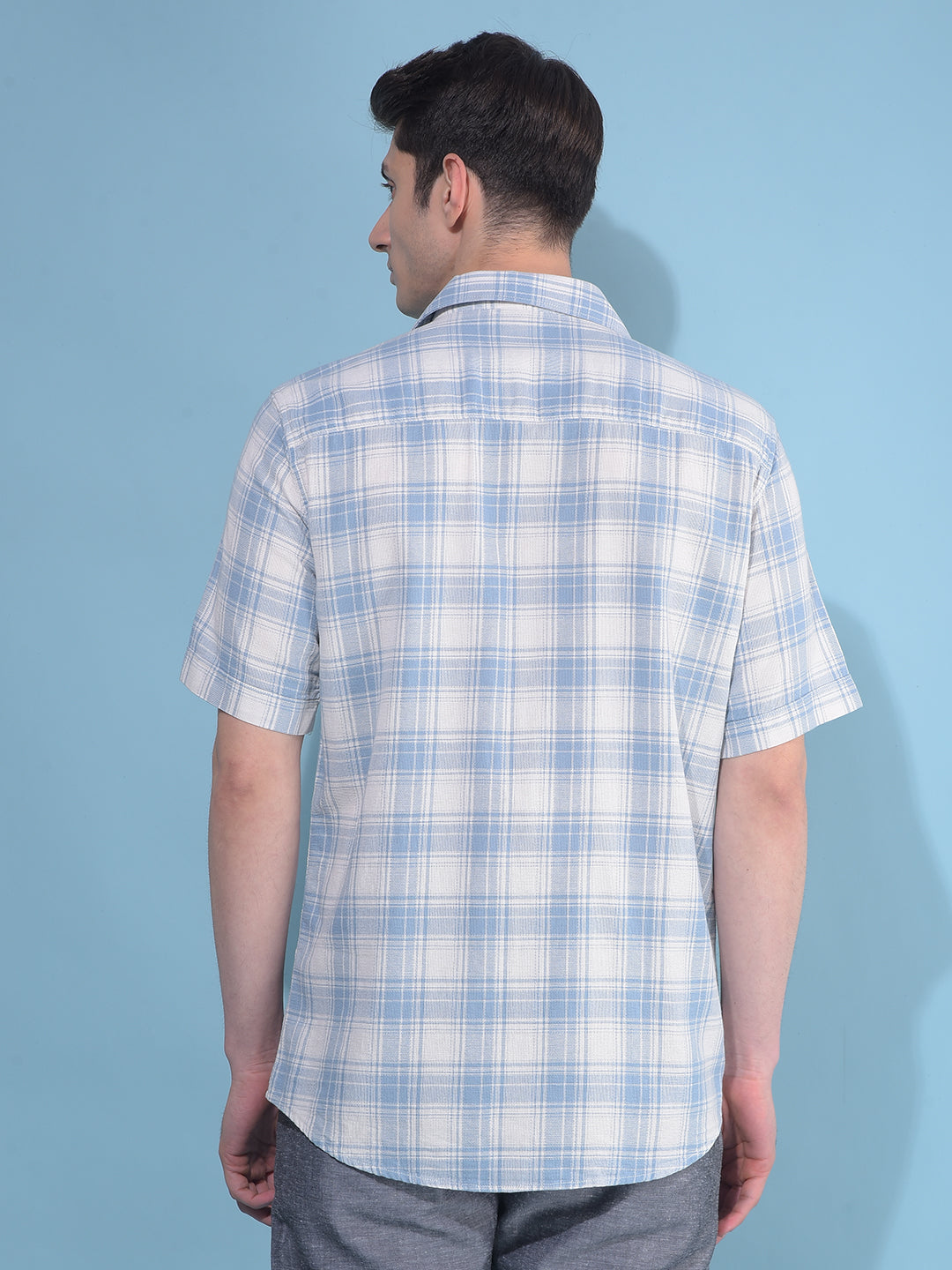 Blue Tartan Check 100% Cotton Shirt-Men Shirts-Crimsoune Club