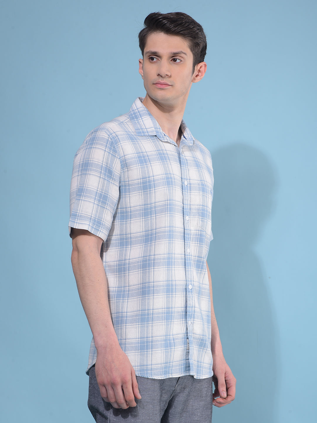 Blue Tartan Check 100% Cotton Shirt-Men Shirts-Crimsoune Club