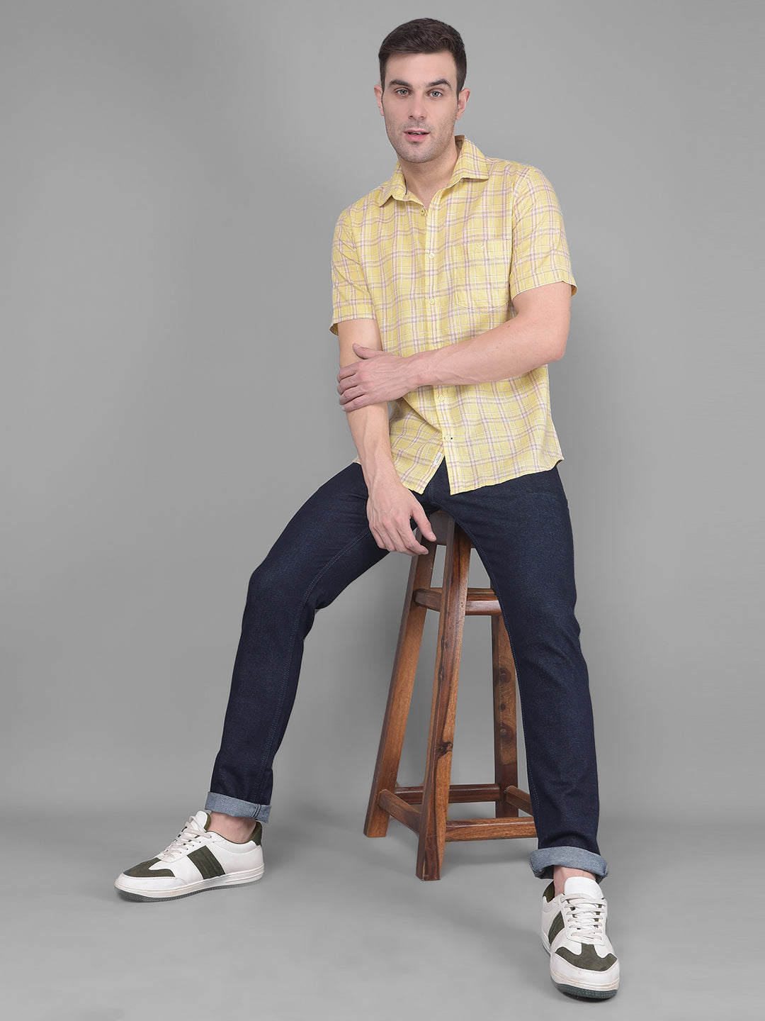 Yellow Checks Shirt-Men Shirts-Crimsoune Club