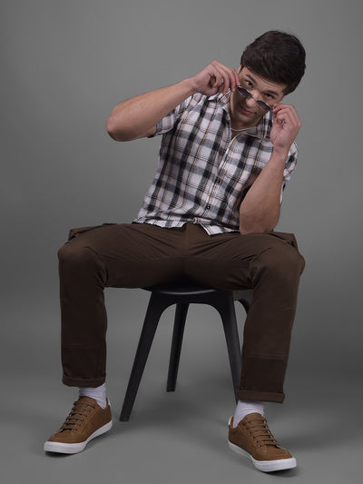 Peach Checked Linen Shirt-Men Shirts-Crimsoune Club