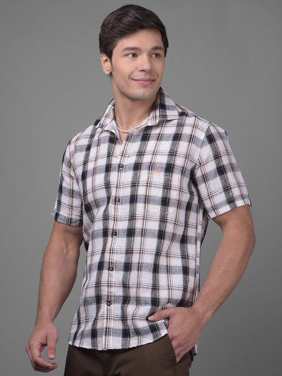 Peach Checked Linen Shirt-Men Shirts-Crimsoune Club