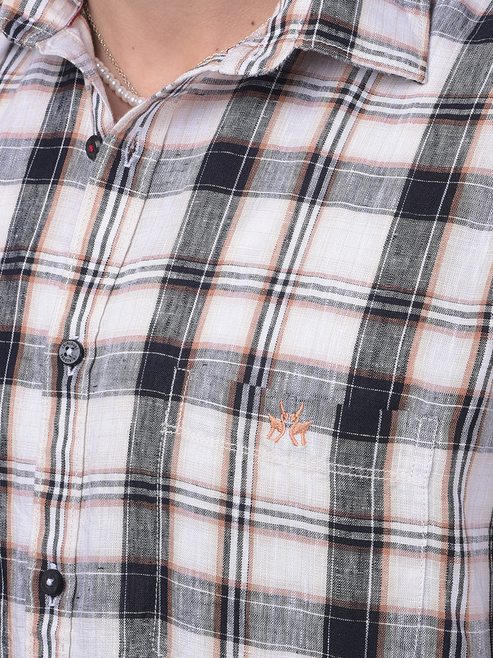 Peach Checked Linen Shirt-Men Shirts-Crimsoune Club