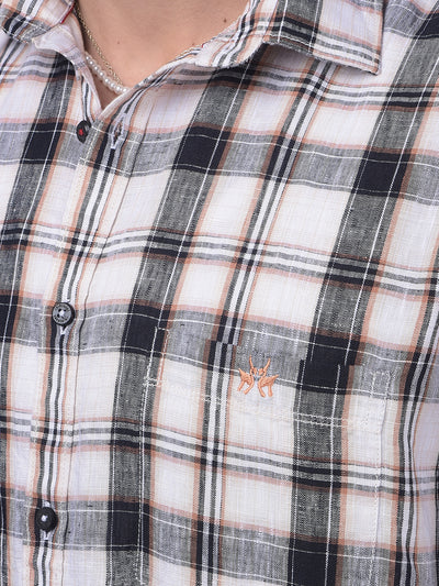 Peach Checked Linen Shirt-Men Shirts-Crimsoune Club