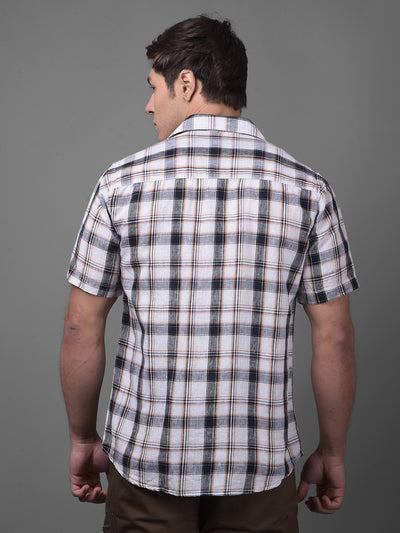 Peach Checked Linen Shirt-Men Shirts-Crimsoune Club
