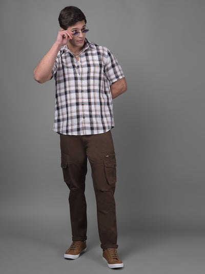 Peach Checked Linen Shirt-Men Shirts-Crimsoune Club