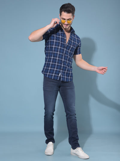 Blue Tartan Check 100% Cotton Shirt-Men Shirts-Crimsoune Club