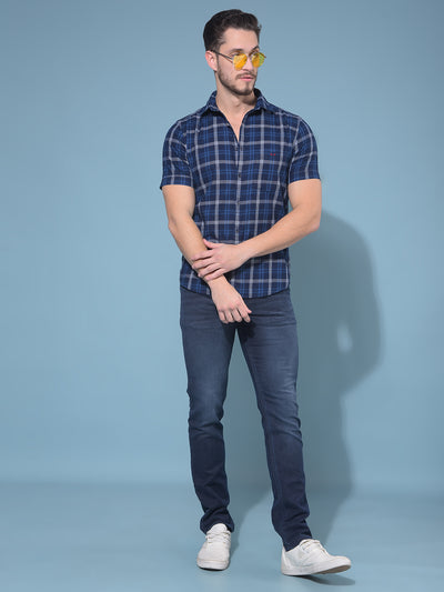 Blue Tartan Check 100% Cotton Shirt-Men Shirts-Crimsoune Club