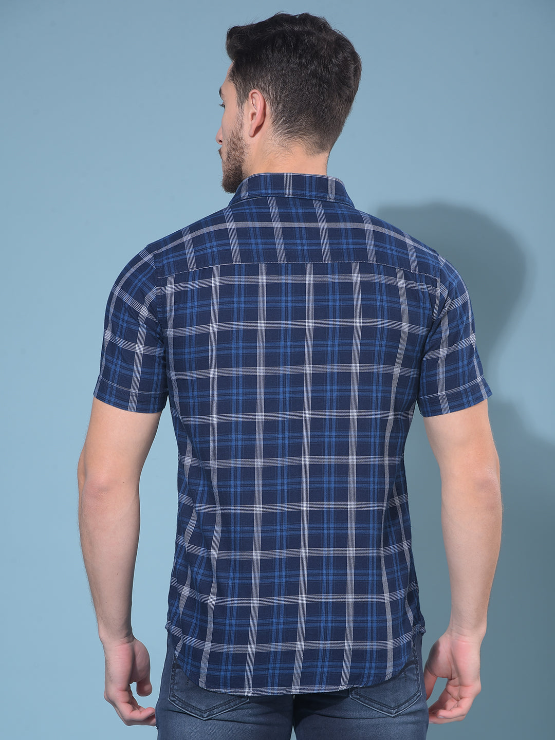 Blue Tartan Check 100% Cotton Shirt-Men Shirts-Crimsoune Club
