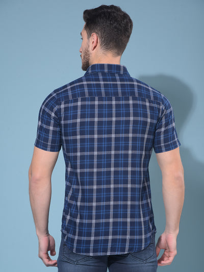 Blue Tartan Check 100% Cotton Shirt-Men Shirts-Crimsoune Club