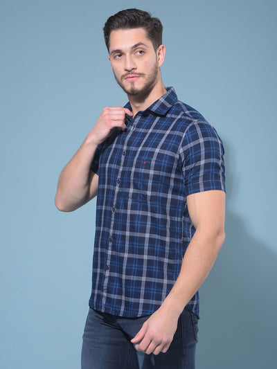 Blue Tartan Check 100% Cotton Shirt-Men Shirts-Crimsoune Club