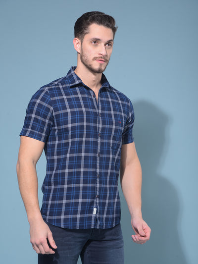 Blue Tartan Check 100% Cotton Shirt-Men Shirts-Crimsoune Club