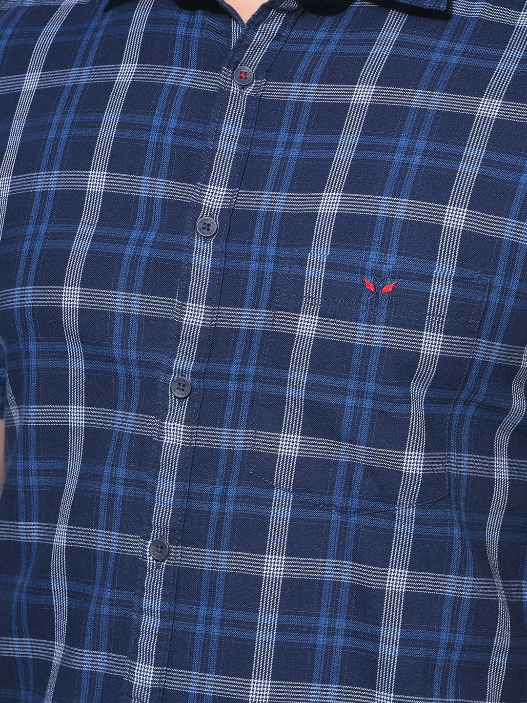 Blue Tartan Check 100% Cotton Shirt-Men Shirts-Crimsoune Club