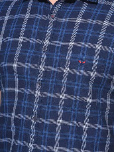 Blue Tartan Check 100% Cotton Shirt-Men Shirts-Crimsoune Club