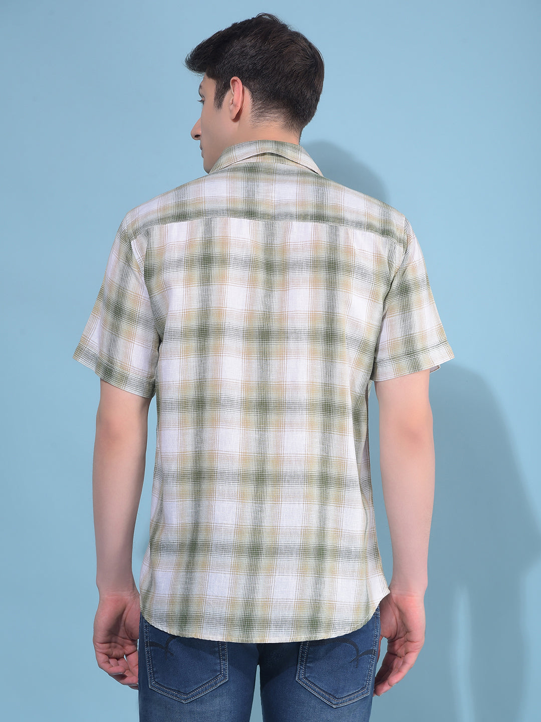 Beige Tartan Check Linen Shirt-Men Shirts-Crimsoune Club