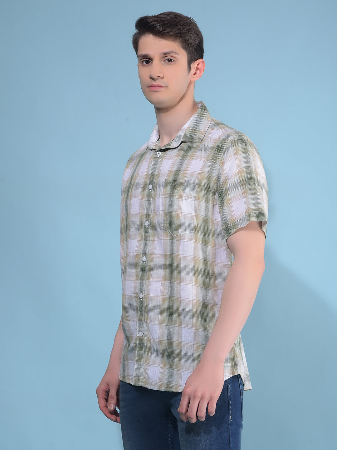 Beige Tartan Check Linen Shirt-Men Shirts-Crimsoune Club