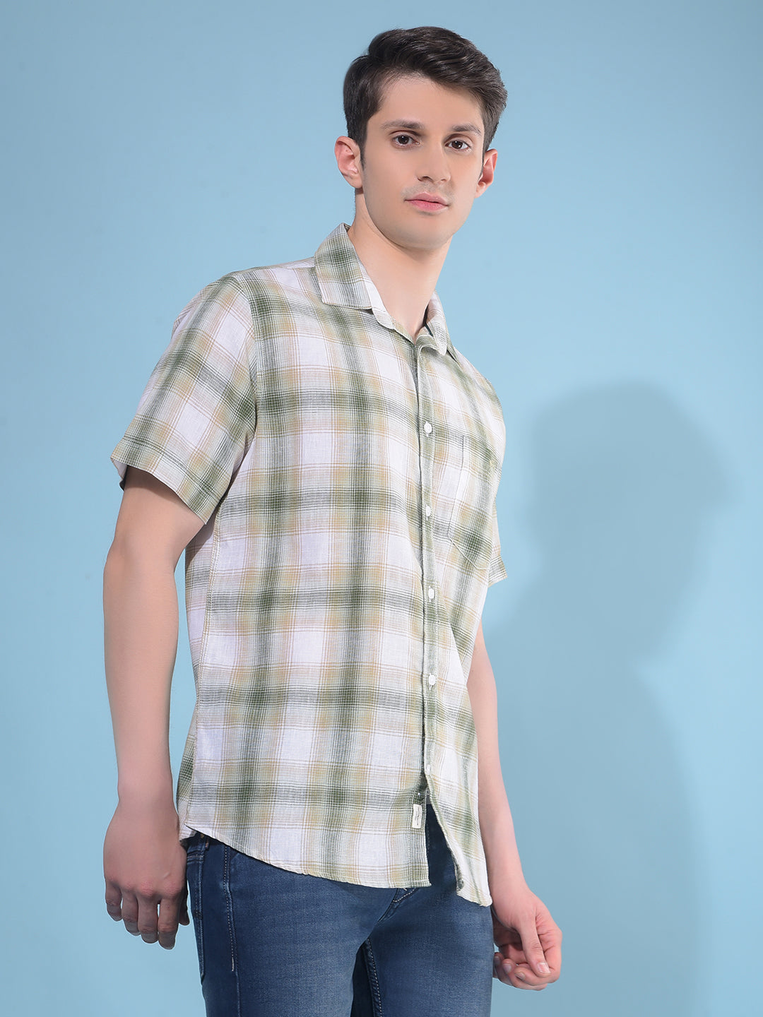 Beige Tartan Check Linen Shirt-Men Shirts-Crimsoune Club