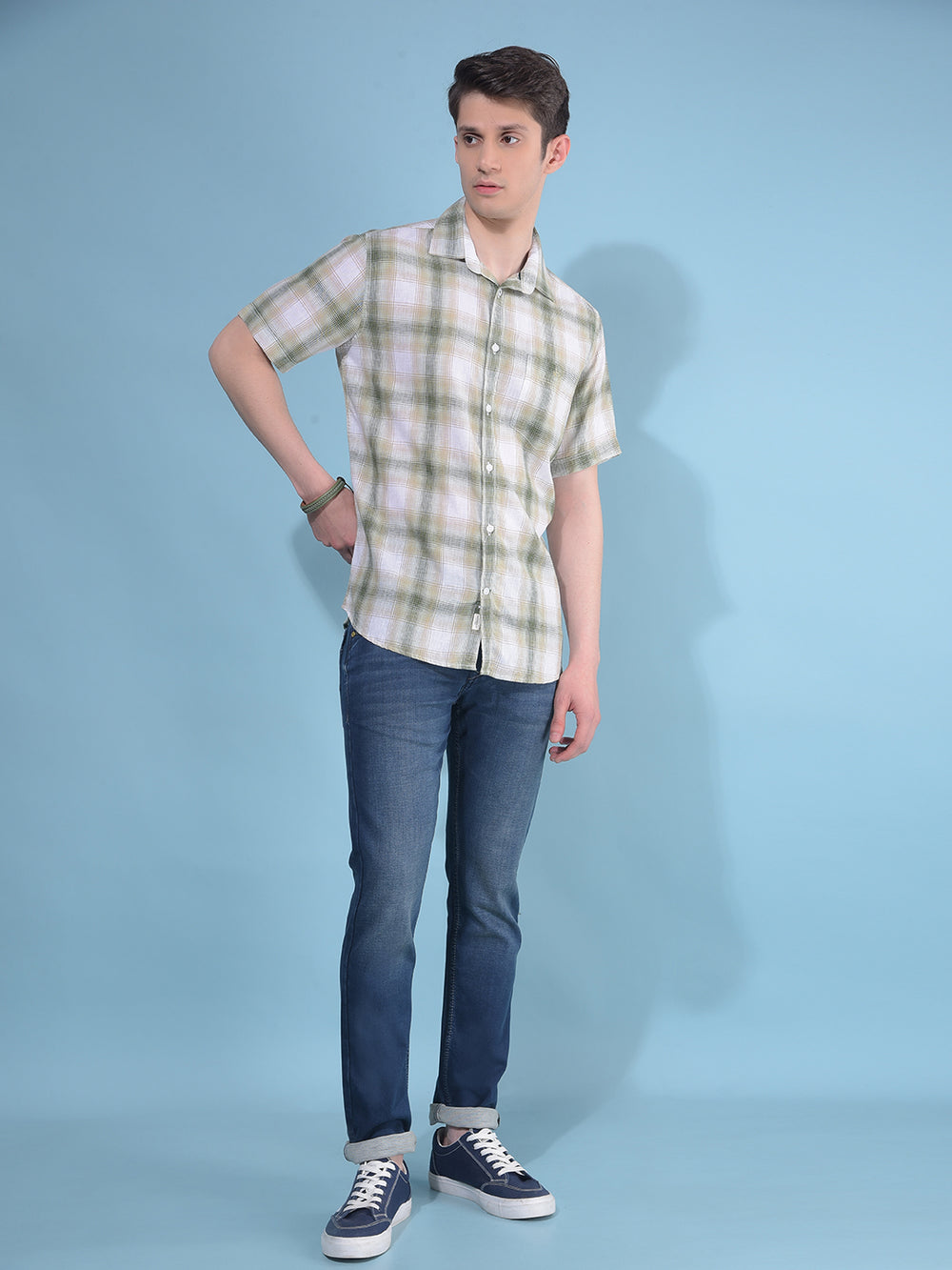 Beige Tartan Check Linen Shirt-Men Shirts-Crimsoune Club