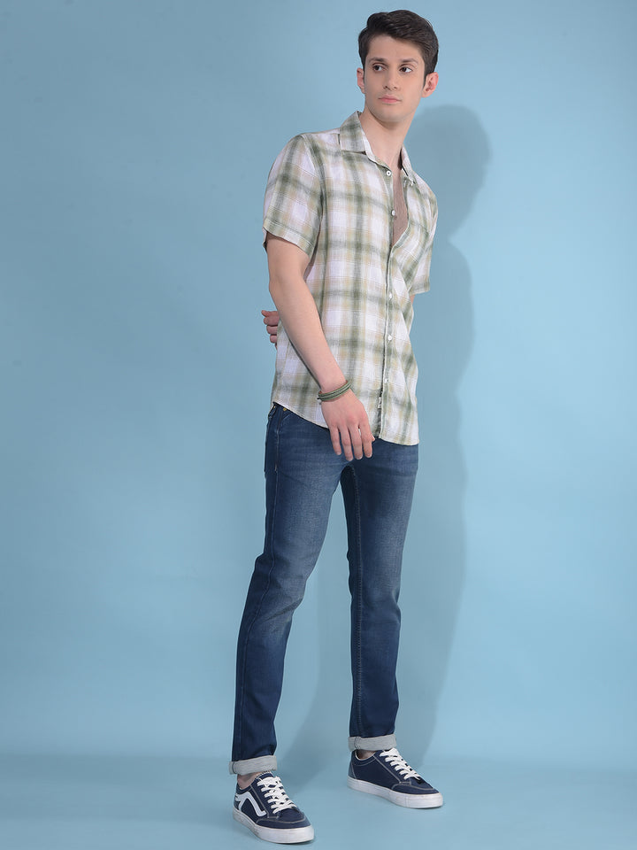 Beige Tartan Check Linen Shirt-Men Shirts-Crimsoune Club