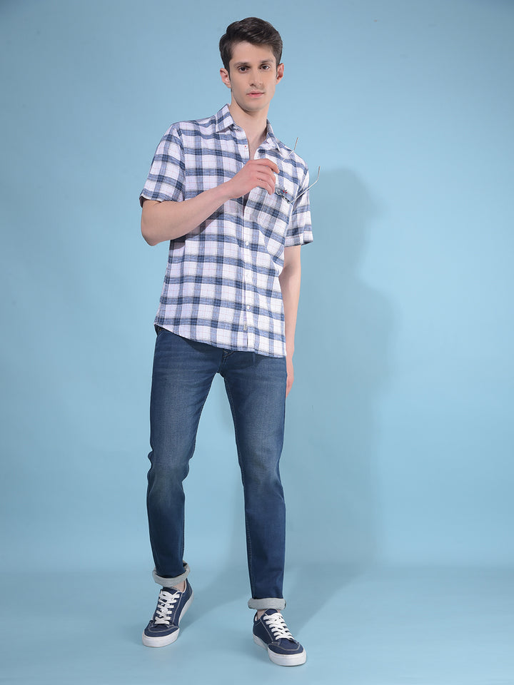 Blue Tartan Check Cotton Shirt-Men Shirts-Crimsoune Club