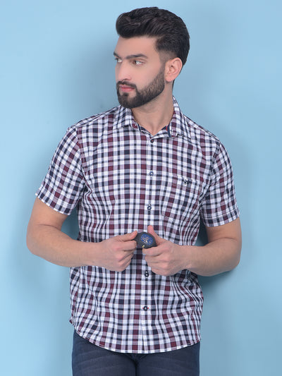 Wine Tartan Check 100% Cotton Shirt-Men Shirts-Crimsoune Club