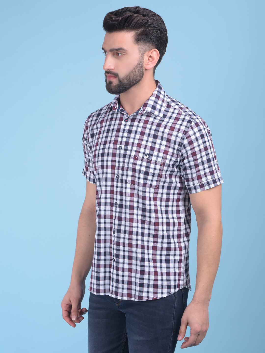 Wine Tartan Check 100% Cotton Shirt-Men Shirts-Crimsoune Club