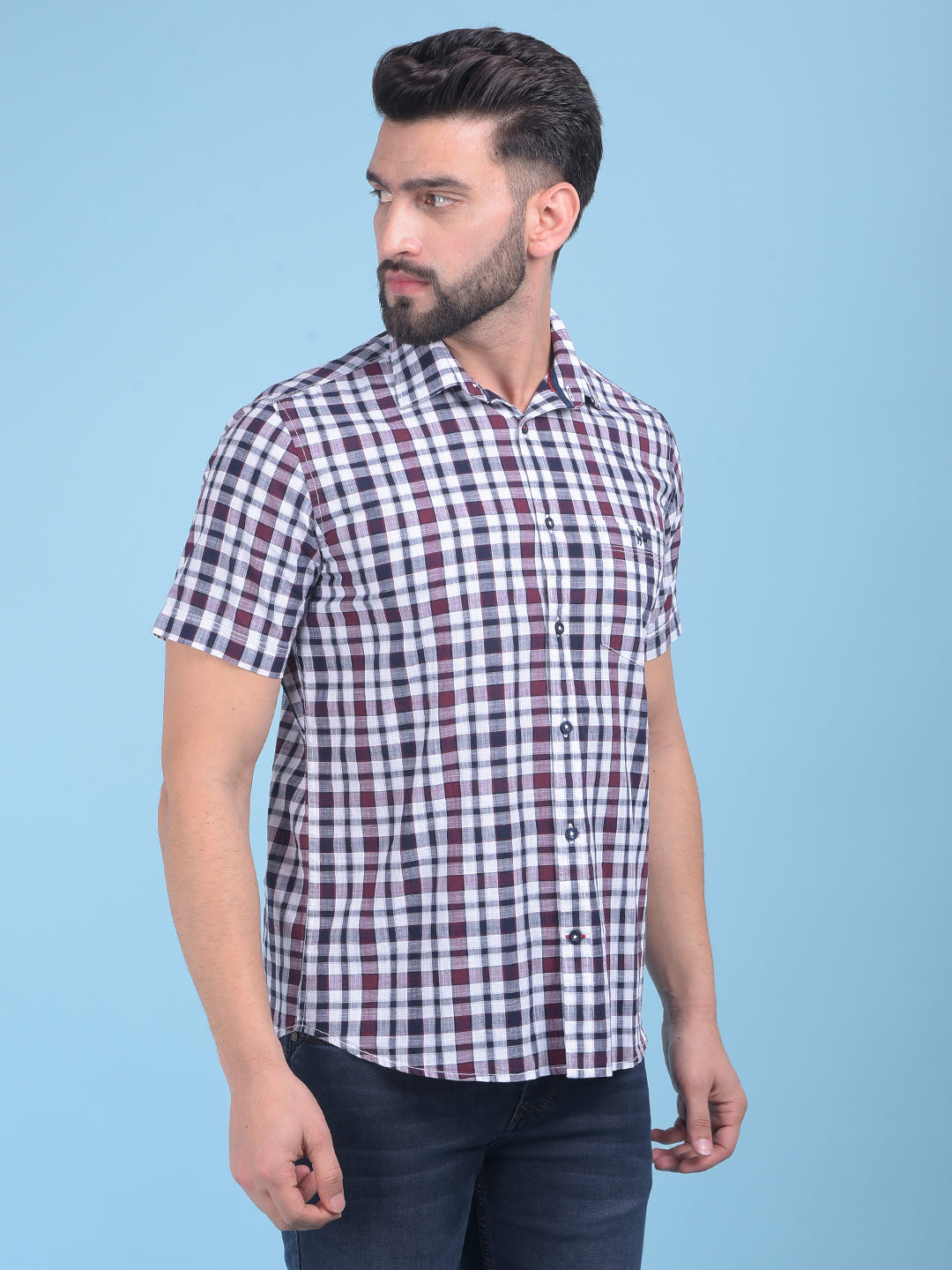 Wine Tartan Check 100% Cotton Shirt-Men Shirts-Crimsoune Club