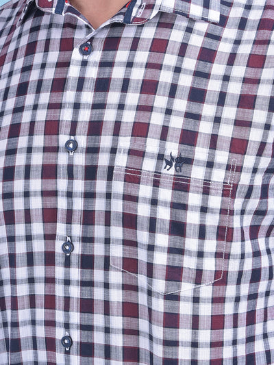 Wine Tartan Check 100% Cotton Shirt-Men Shirts-Crimsoune Club