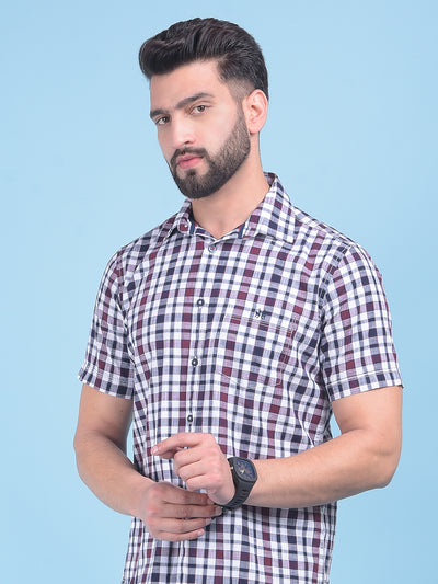 Wine Tartan Check 100% Cotton Shirt-Men Shirts-Crimsoune Club