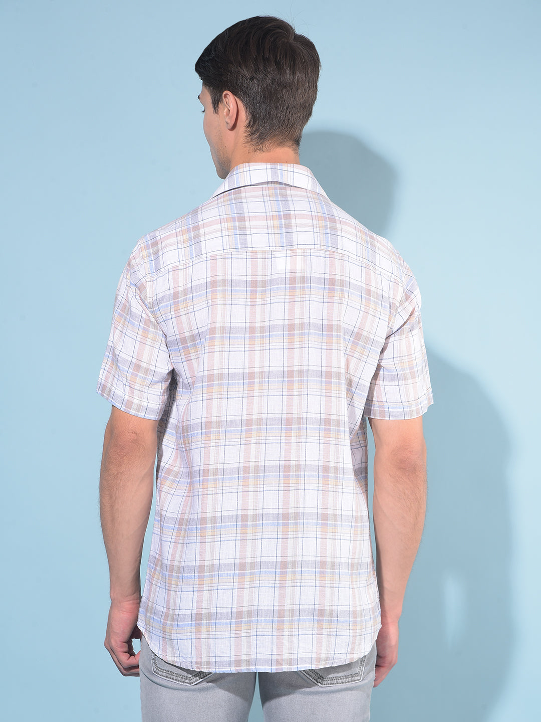 Beige Tartan Check Linen Shirt-Men Shirts-Crimsoune Club