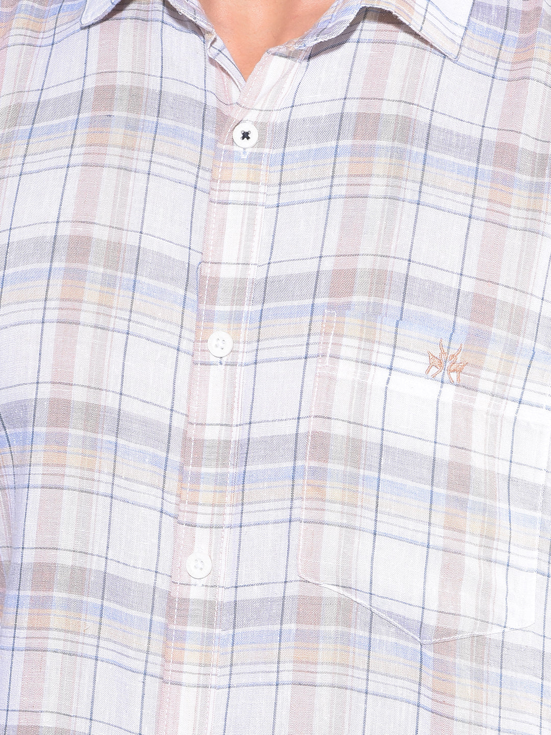 Beige Tartan Check Linen Shirt-Men Shirts-Crimsoune Club