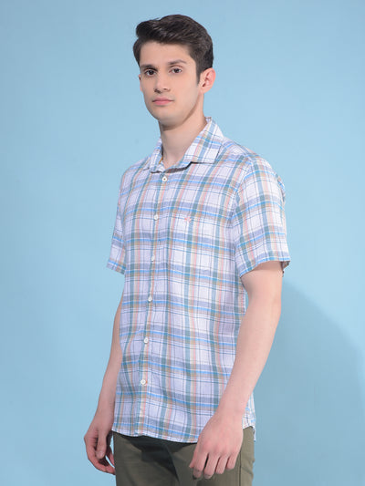 Blue Tartan Check Linen Shirt-Men Shirts-Crimsoune Club