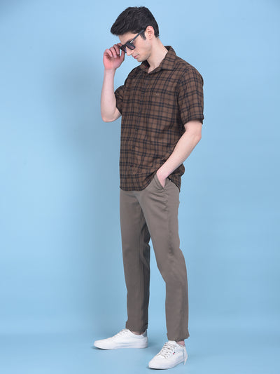 Brown Tartan Checked Shirt-Men Shirts-Crimsoune Club