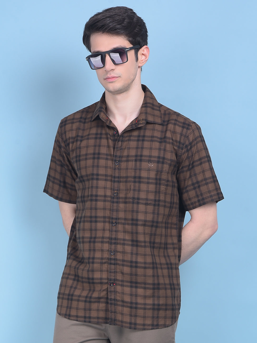 Brown Tartan Checked Shirt-Men Shirts-Crimsoune Club