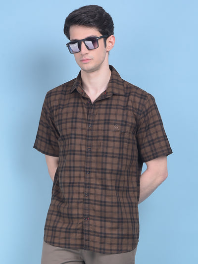 Brown Tartan Checked Shirt-Men Shirts-Crimsoune Club