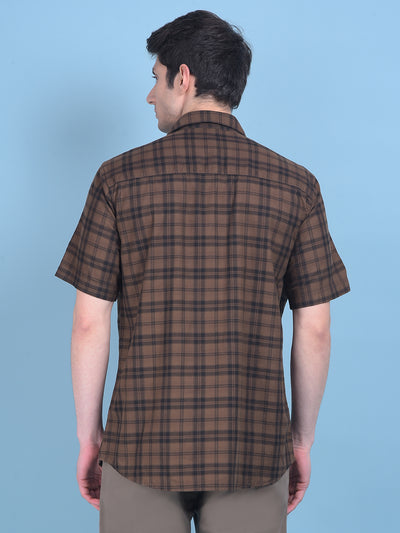 Brown Tartan Checked Shirt-Men Shirts-Crimsoune Club