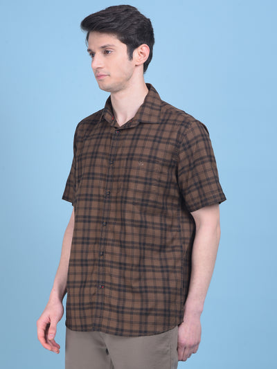 Brown Tartan Checked Shirt-Men Shirts-Crimsoune Club