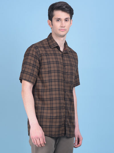 Brown Tartan Checked Shirt-Men Shirts-Crimsoune Club