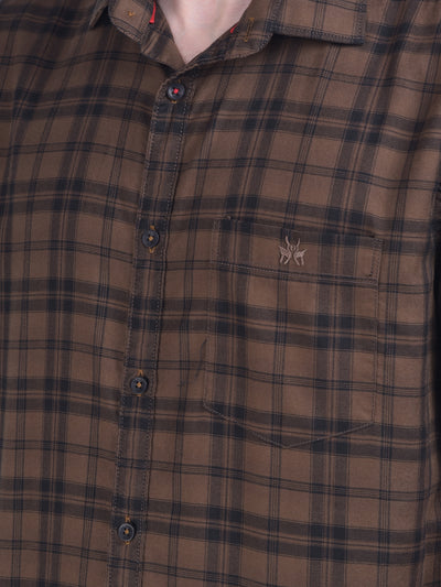 Brown Tartan Checked Shirt-Men Shirts-Crimsoune Club