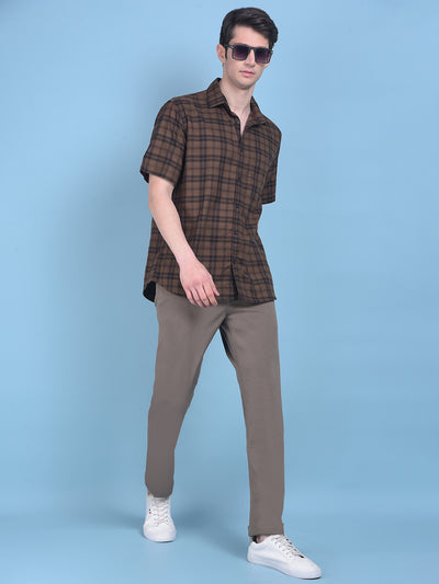 Brown Tartan Checked Shirt-Men Shirts-Crimsoune Club