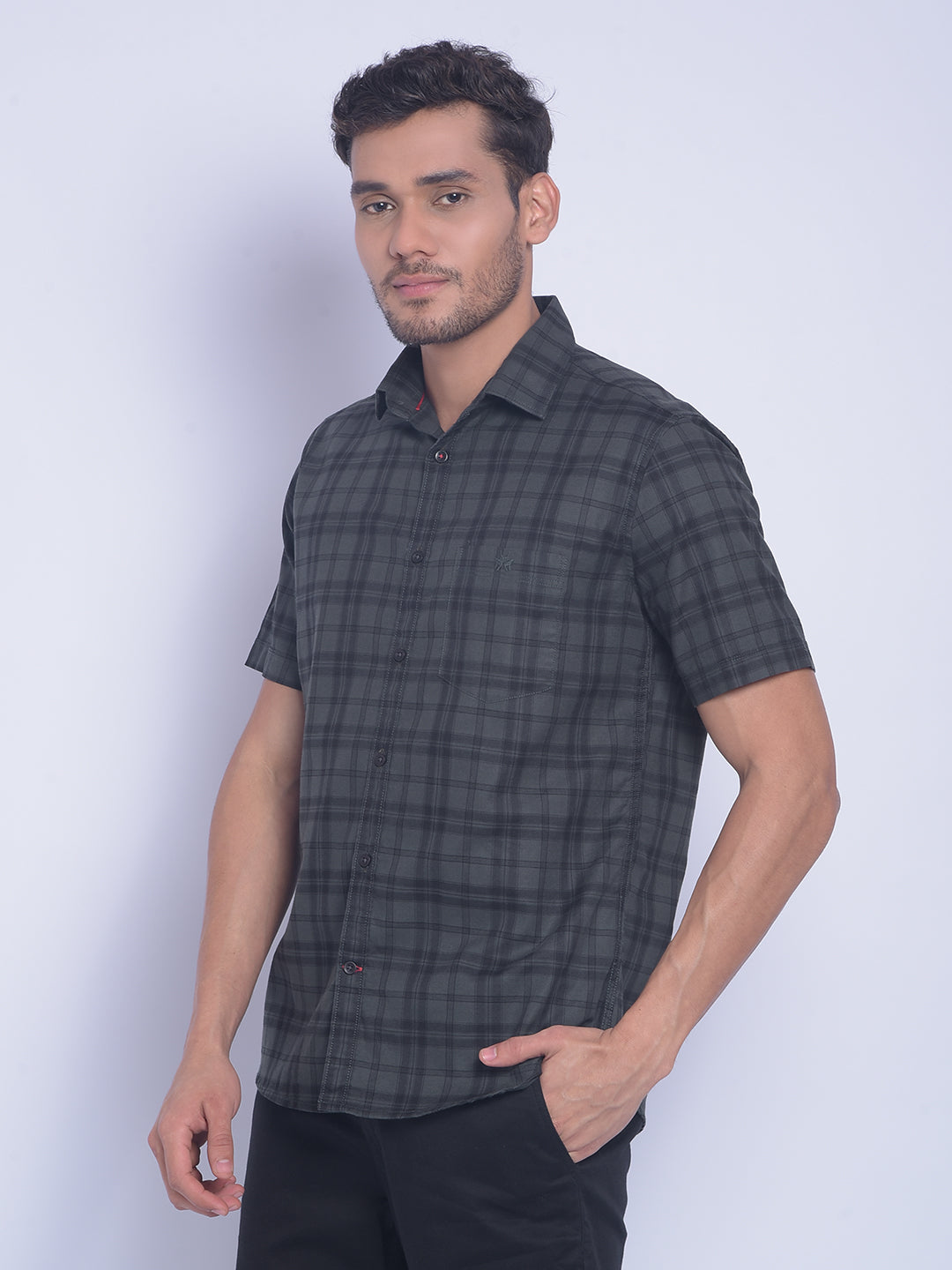 Green Checked Shirt-Men Shirts-Crimsoune Club