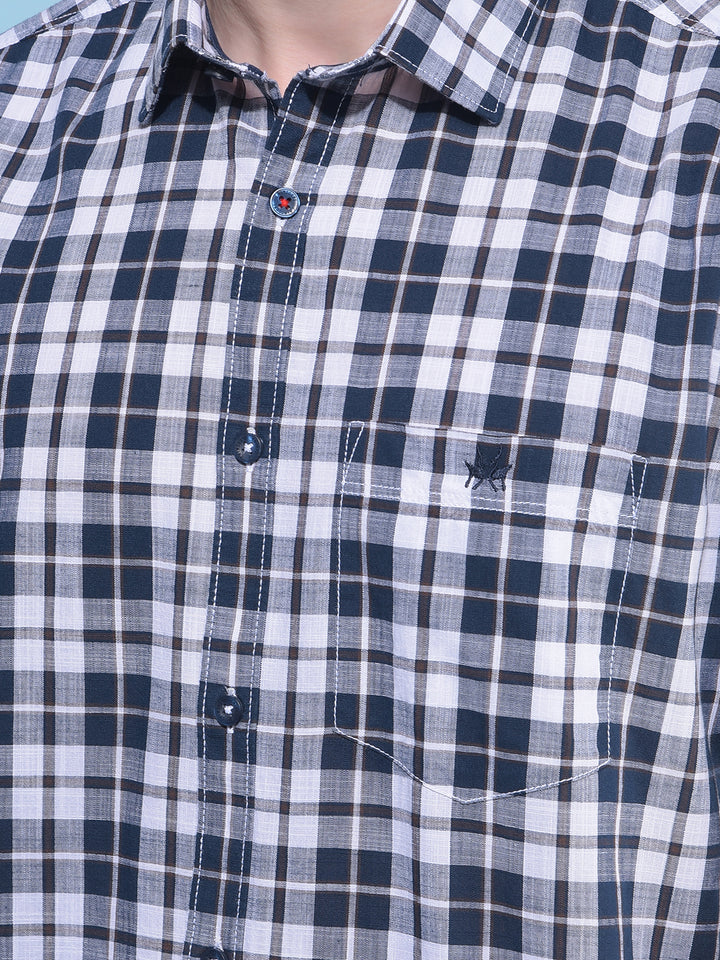 Navy Blue Tartan Check 100% Cotton Shirt-Men Shirts-Crimsoune Club
