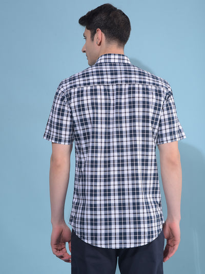 Navy Blue Tartan Check 100% Cotton Shirt-Men Shirts-Crimsoune Club