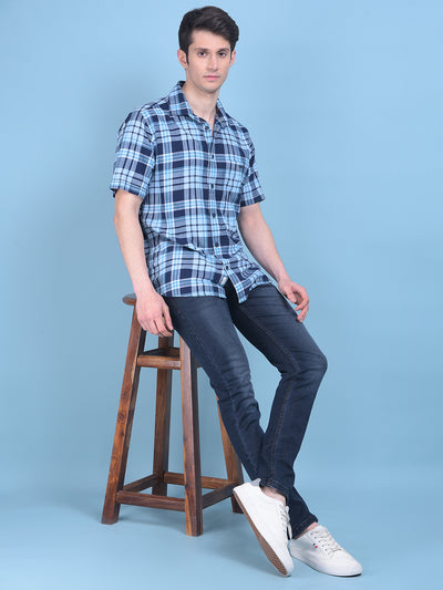 Blue Tartan Check Shirt-Men Shirts-Crimsoune Club