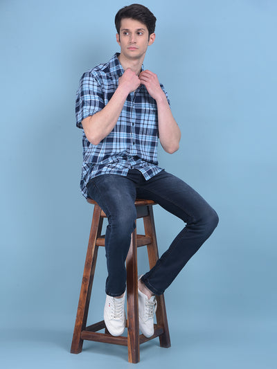 Blue Tartan Check Shirt-Men Shirts-Crimsoune Club