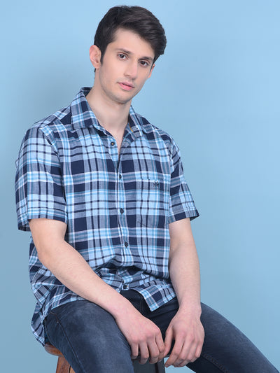 Blue Tartan Check Shirt-Men Shirts-Crimsoune Club