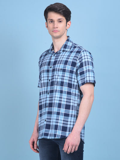 Blue Tartan Check Shirt-Men Shirts-Crimsoune Club