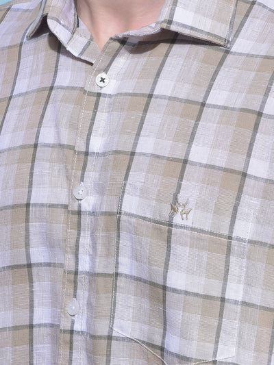 Beige Plain Check Linen Shirt-Men Shirts-Crimsoune Club