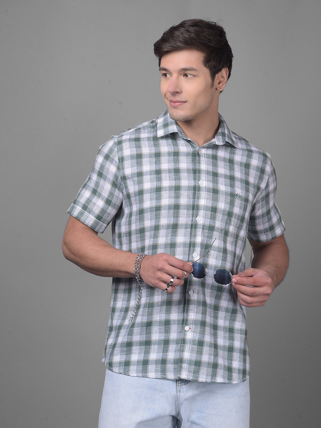 Green Linen Shirt-Men Shirts-Crimsoune Club