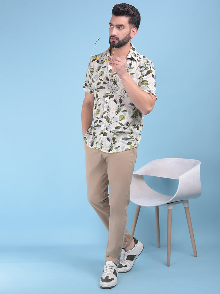 Olive Floral Print Shirt-Men Shirts-Crimsoune Club