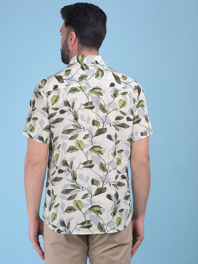 Olive Floral Print Shirt-Men Shirts-Crimsoune Club